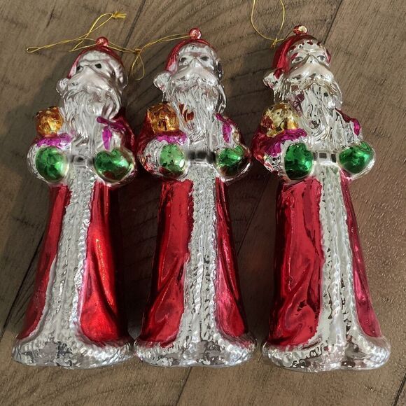 No Brand Other - Lot of 3 Vintage Santa Blow Mold Christmas Tree Hanging Holiday Ornaments Red
